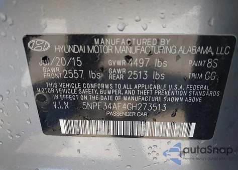 2016 Hyundai Sonata Sport from USA, damaged, VIN 5NPE34AF4GH273513